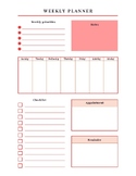 Weekly Individual Planner Sheet - Red