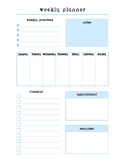 Weekly Individual Planner Sheets - Light Blue