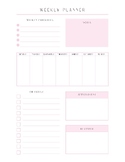 Weekly Individual Planner Sheets - Light Pink