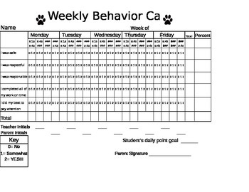 behavior card student incentive template free download