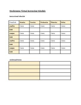 Preview of Weekly Instructional Schedule for Virtual Teaching Template