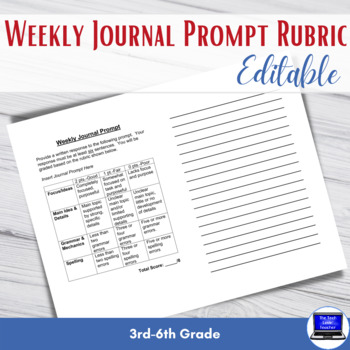 Preview of Ready to Use: Weekly Journal Prompt Rubric & Prompt Ideas (Editable)