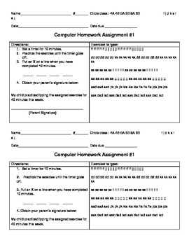 Preview of Weekly Keyboarding Homework for one quarter