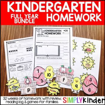Preview of Weekly Kindergarten Homework with Family Games Year Long Set Bundle