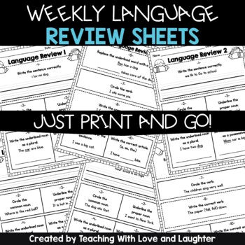 Preview of First Grade Weekly Language Review Sheets Print and Digital Google Classroom