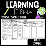 Weekly Learning Menu Template {School Doodle Theme}