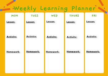 Preview of Weekly Learning Planner