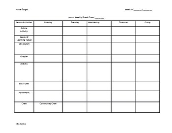 Weekly Lesson Plan Block by erica fugate | TPT