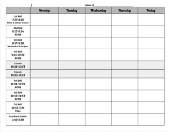 Preview of Weekly Lesson Plan Calendar