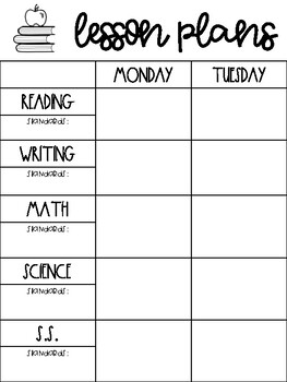 weekly lesson plan template by firstdibs teachers pay teachers