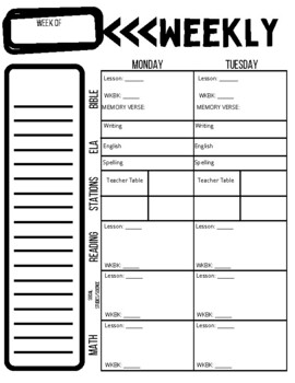 Weekly Lesson Plan Template by Teaching with Mrs Elementary | TPT