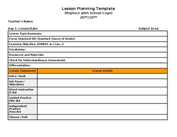 Preview of Weekly Lesson Plan Template