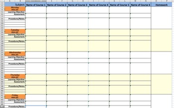 weekly lesson planner template excel