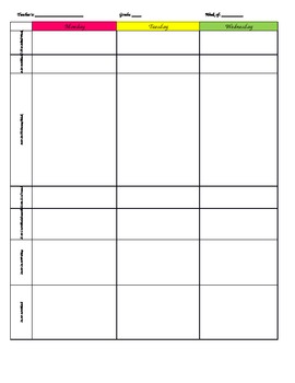 Preview of Weekly Lesson Plan Template FREEBIE