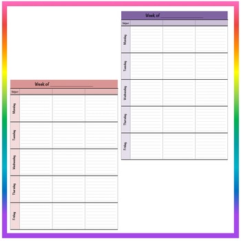 Multi-color Weekly Lesson Plan Template Format - Three Subject Prep