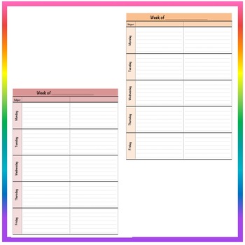 Multi-Color Weekly Lesson Plan Template Format - Two Subject Prep