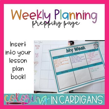 Weekly Lesson Plan Template for Lesson Materials by Coloring in Cardigans