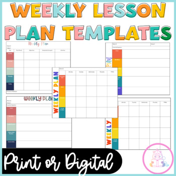 Weekly Lesson Plan Templates Editable Digital or Print Simple Brights