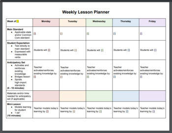 Preview of Weekly Lesson Planner