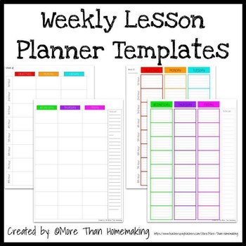 Weekly Lesson Planner Templates in Bright Colors | Set of 6 Options