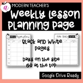 Weekly Lesson Planning Pages | Black and White Pages Only