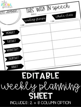 Preview of Weekly Lesson Planning Sheet (EDITABLE)