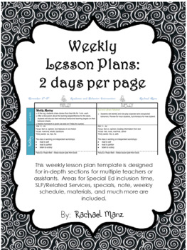 Preview of Weekly Lesson Plans (Workshop, Centers, Co-Teaching, Para Ed)