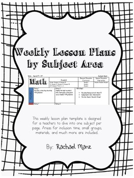 Preview of Weekly Lesson Plans by Subject Area (Special Ed)