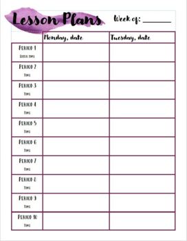 Preview of FREE Weekly Lesson Plan template