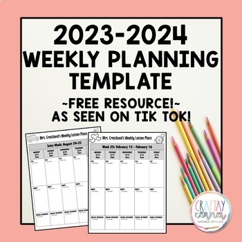 Preview of Weekly Lesson Template 2023-2024---Freebie as seen on Tik Tok!