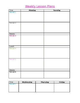 Weekly Lesson Template - Vertical - Editable by Teachersbelike | TPT