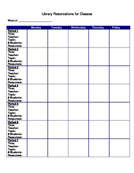 Preview of Weekly Library Reservation Schedule Form