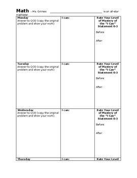 Preview of Weekly Math Question of the Day Student Handout Template