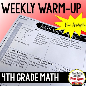 Preview of Weekly Math Review 4th Grade - One Week FREE Preview