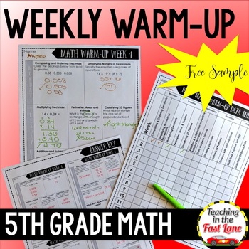 Preview of Weekly Math Review 5th Grade FREE One Week Sample