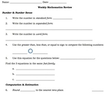 Weekly Math Review (Use as a test prep tool or weekly to review!)