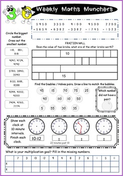 grade 3 weekly maths munchers 40 worksheets for homework revision or tests