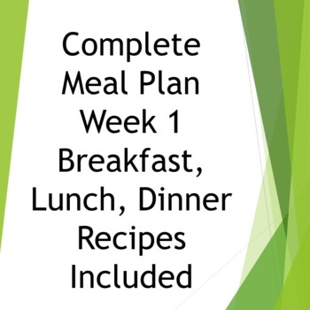 Preview of Weekly Meal Plan 1 with Recipes for Breakfast Lunch and Dinner