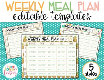 Preview of Weekly Meal Plan Editable Template