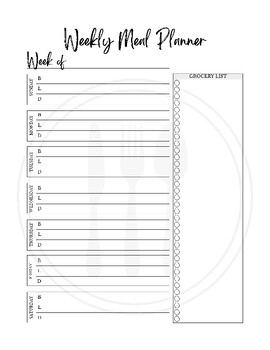 Preview of Weekly Meal Planner - 2 Formats; Sunday & Monday Start Options - FREE