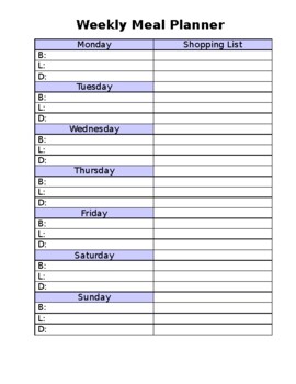 Preview of Weekly Meal Planner