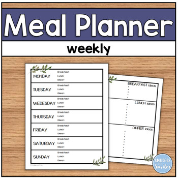 Weekly Meal Planner by Smudges and Smiles | TPT