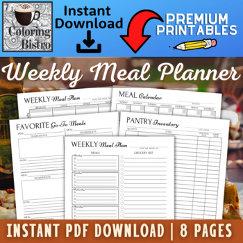 Weekly Meal Planner & Grocery List Printable PDF, Meal Planner Insert