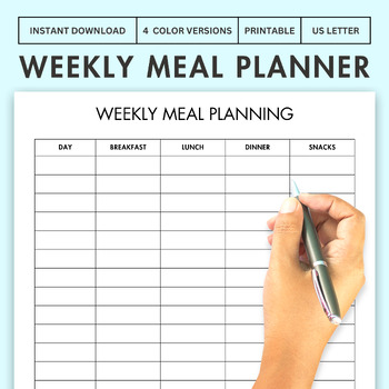 Weekly Meal Planner Teaching Planner Printable Classroom Form | TPT