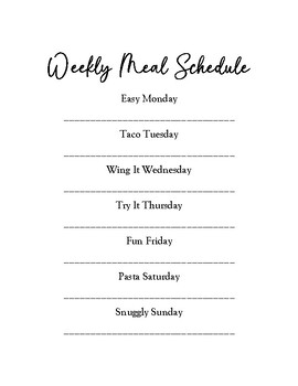Preview of Weekly Meal Schedule
