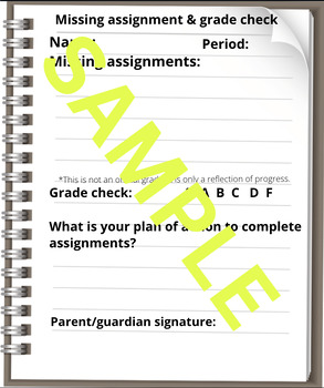 Preview of Weekly Missing Assignment, Grade Check, Goal Sett with Parent/Guardian Signature
