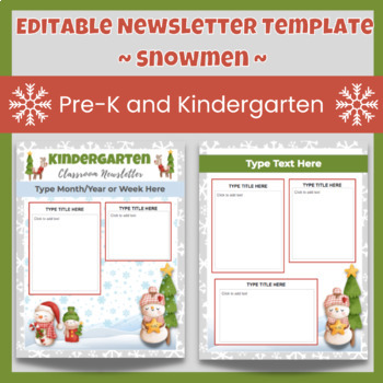 Preview of Weekly/Monthly Editable Newsletter Template Pre-K Kindergarten - Vintage Snowman