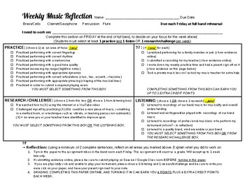 Preview of Weekly Music Reflection for Band