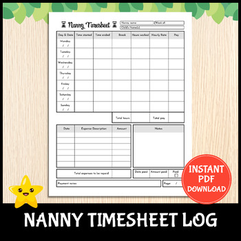 Preview of Weekly Nanny Timesheet Log | Printable Babysitter Work Hours Tracker