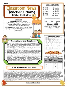 Preview of Weekly Newsletter Cover Sheet Template - October/November